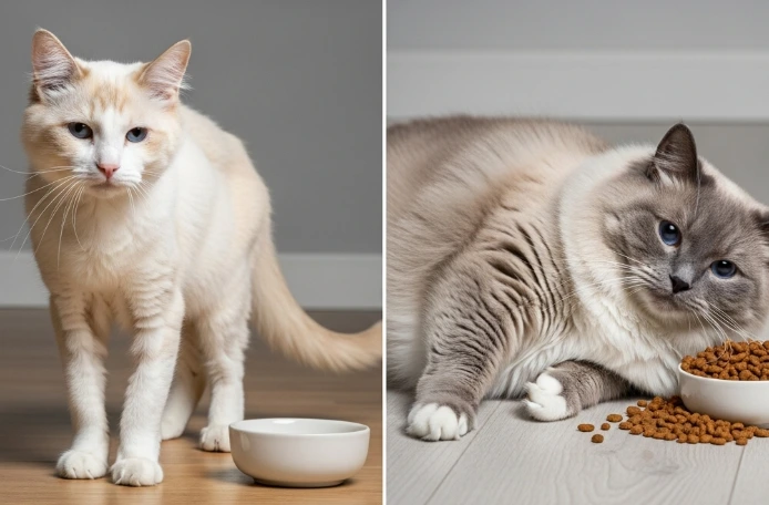 screenshot_2025-09-17_11-52-04 A contrast image of a cat with obesity versus a cat with muscle loss (sarcopenia).