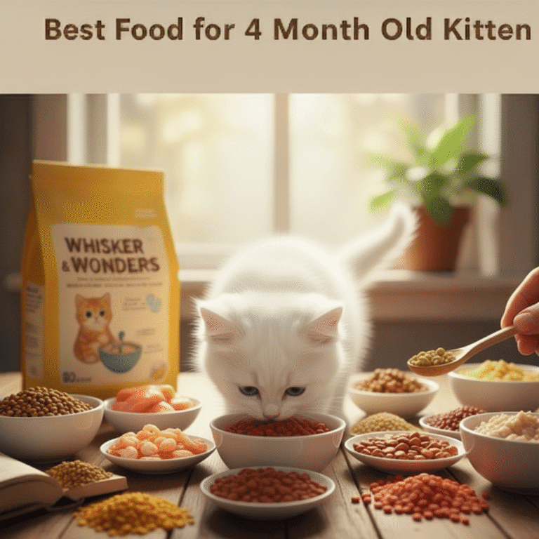 A small kitten is trying to choose what food to eat.