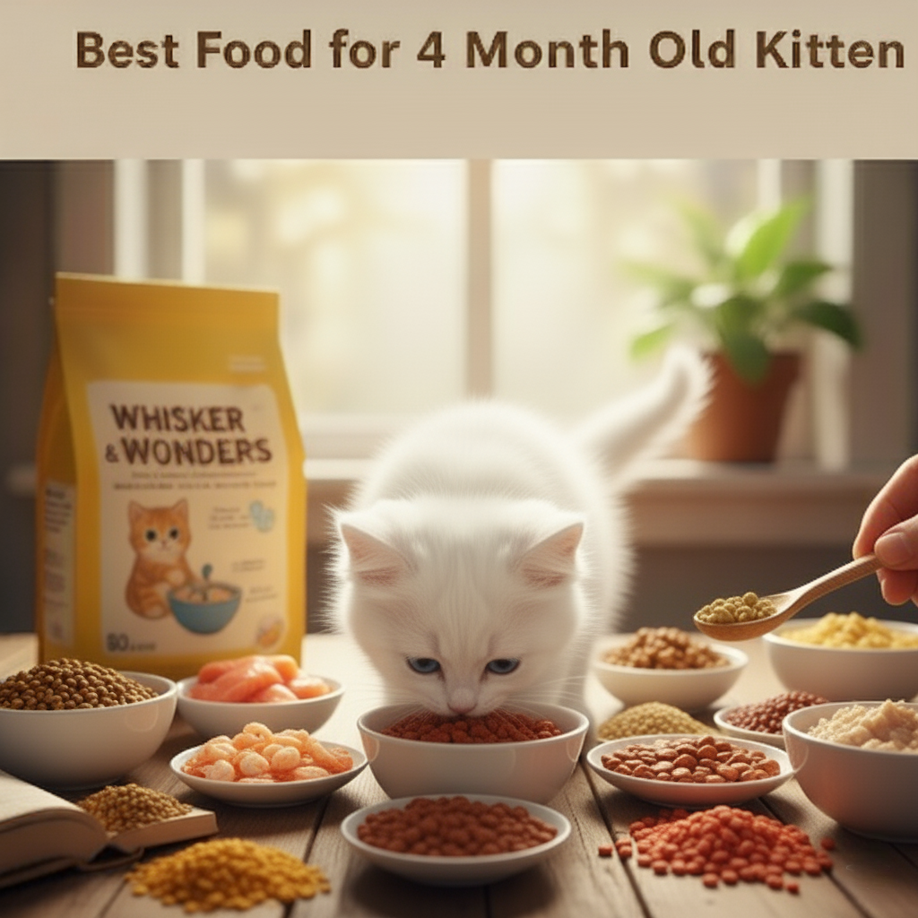 A small kitten is trying to choose what food to eat.