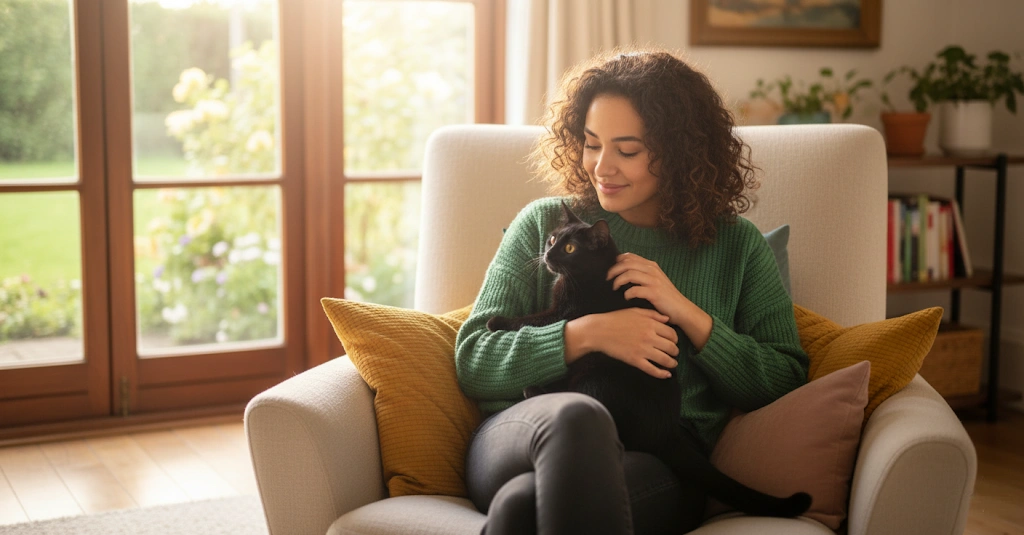 unnamed (37) (1) A woman holding a black cat.