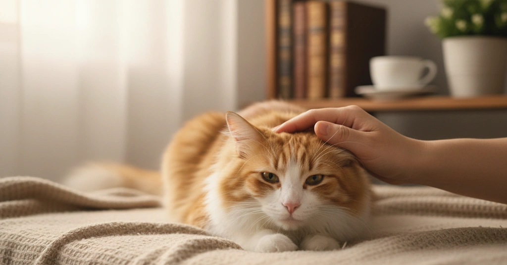 unnamed (39) (1) Close-up of a person petting a relaxed cat.