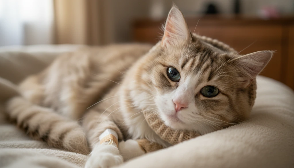 unnamed (42) (1) A lying-down adult cat about to fall asleep.