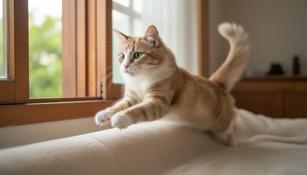 An active cat is jumping.