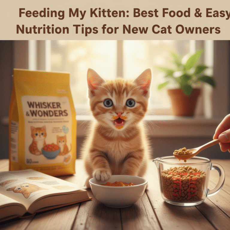 A little orange cat is eating food.